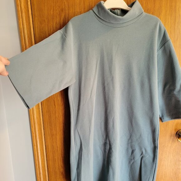 BNWT Suzy Shier Dusty Blue Sweater Turtle Mock Neck T Shirt Dress M - Picture 1 of 6